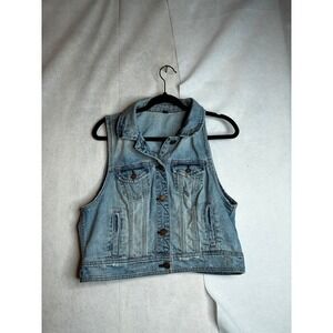 American Eagle Womens Light Wash Denim Vest XL Sleeveless Cotton Jean Jacket